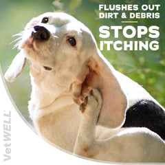 VetWELL Ear Cleaner usage drops showing easy application for soothing relief.