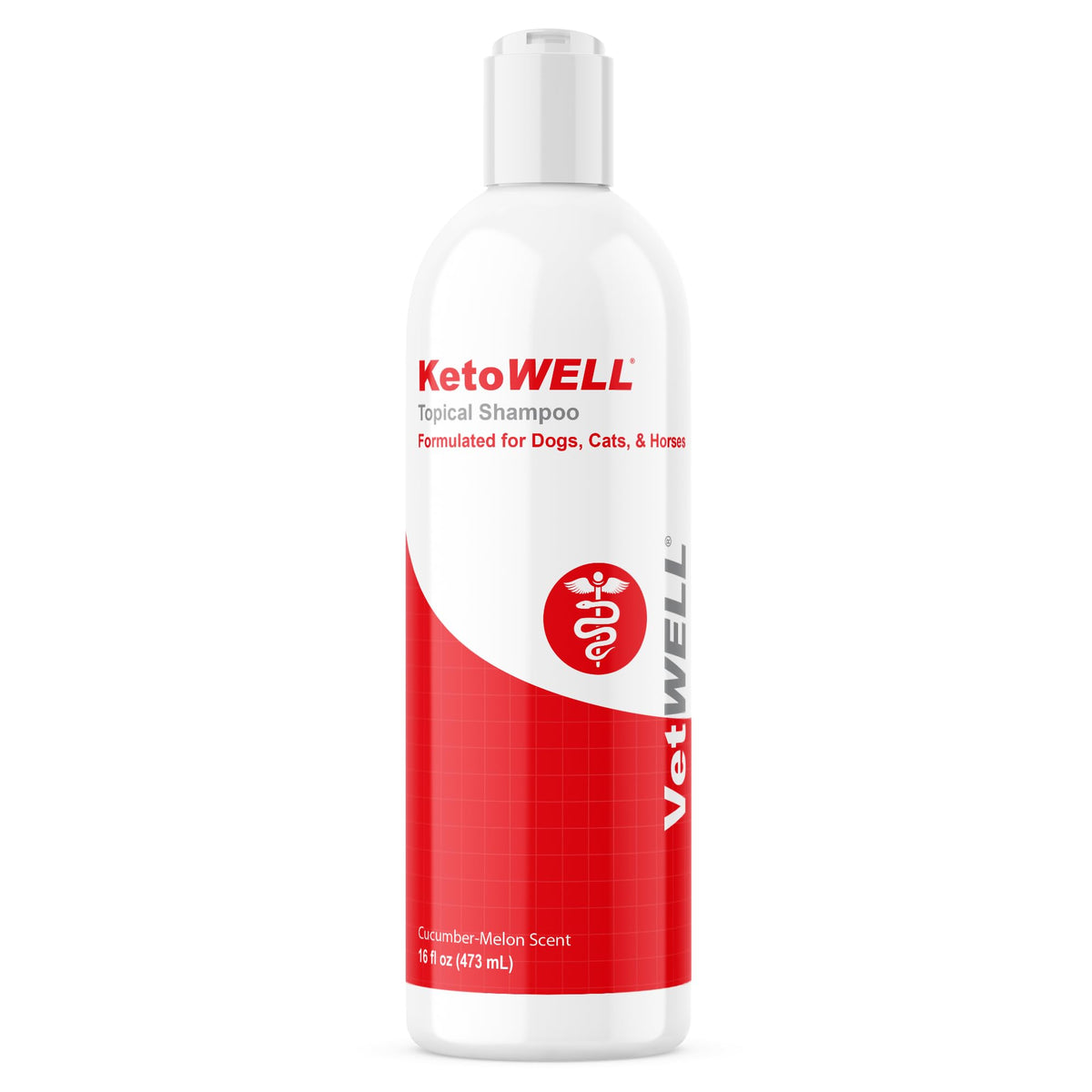 VetWELL KetoWELL topical shampoo bottle pour for even coverage during baths.