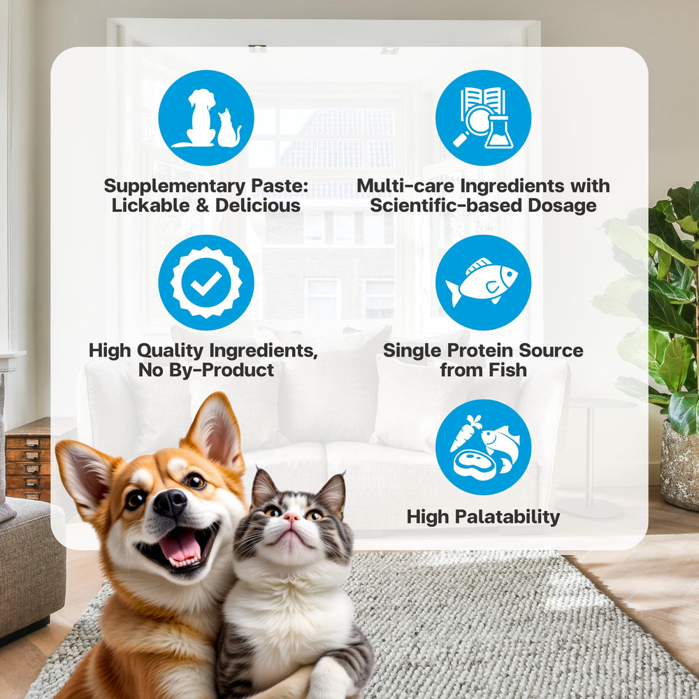 VFCARE Fiber Tuna Salmon cat hairball remedy image suggests hairball control.