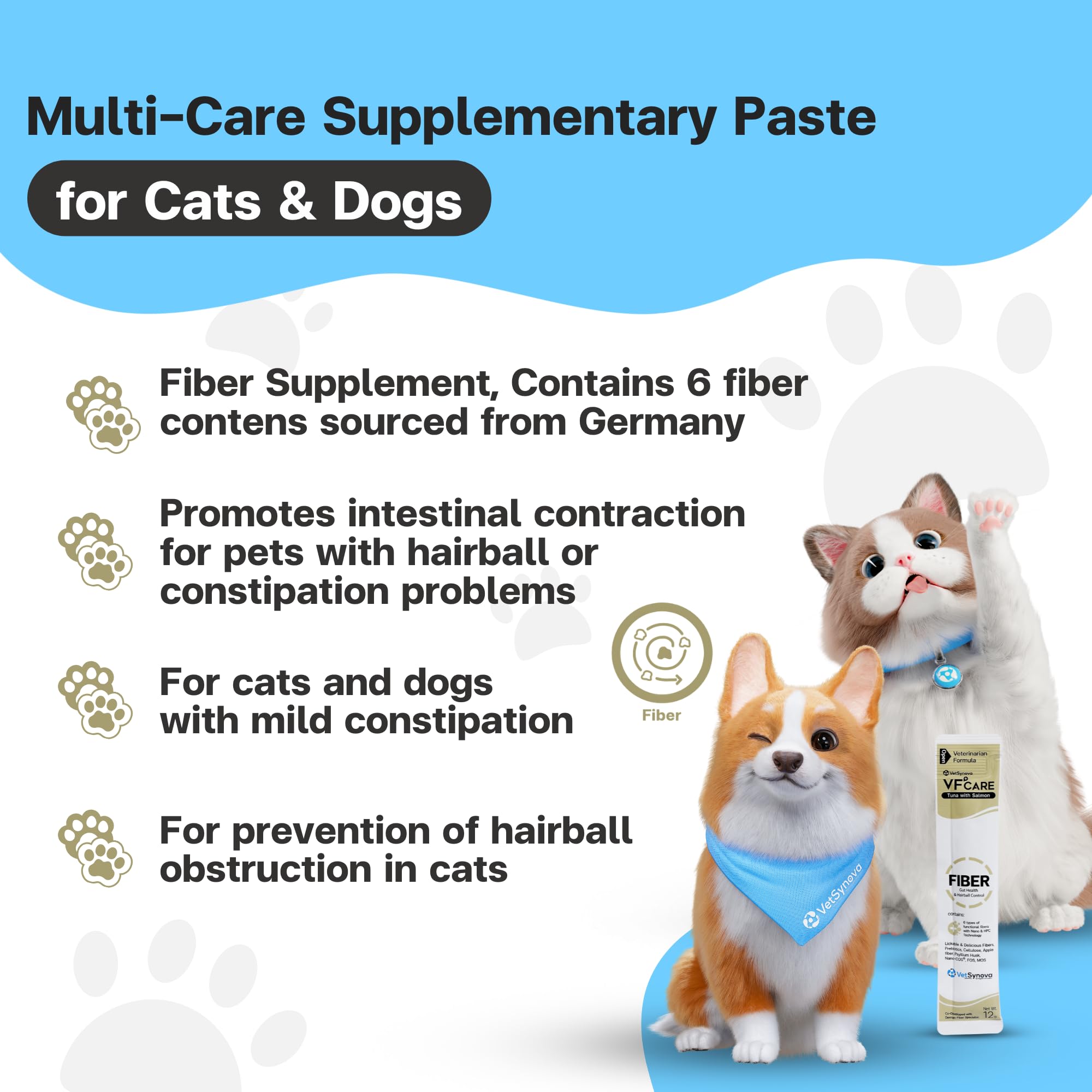 VFCARE Fiber Tuna Salmon packaging label highlights six premium fibers for gut health.