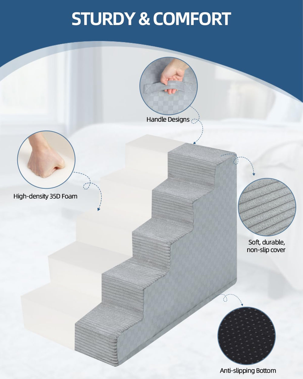 Vfrog dog stairs carrying handle enables easy transport.