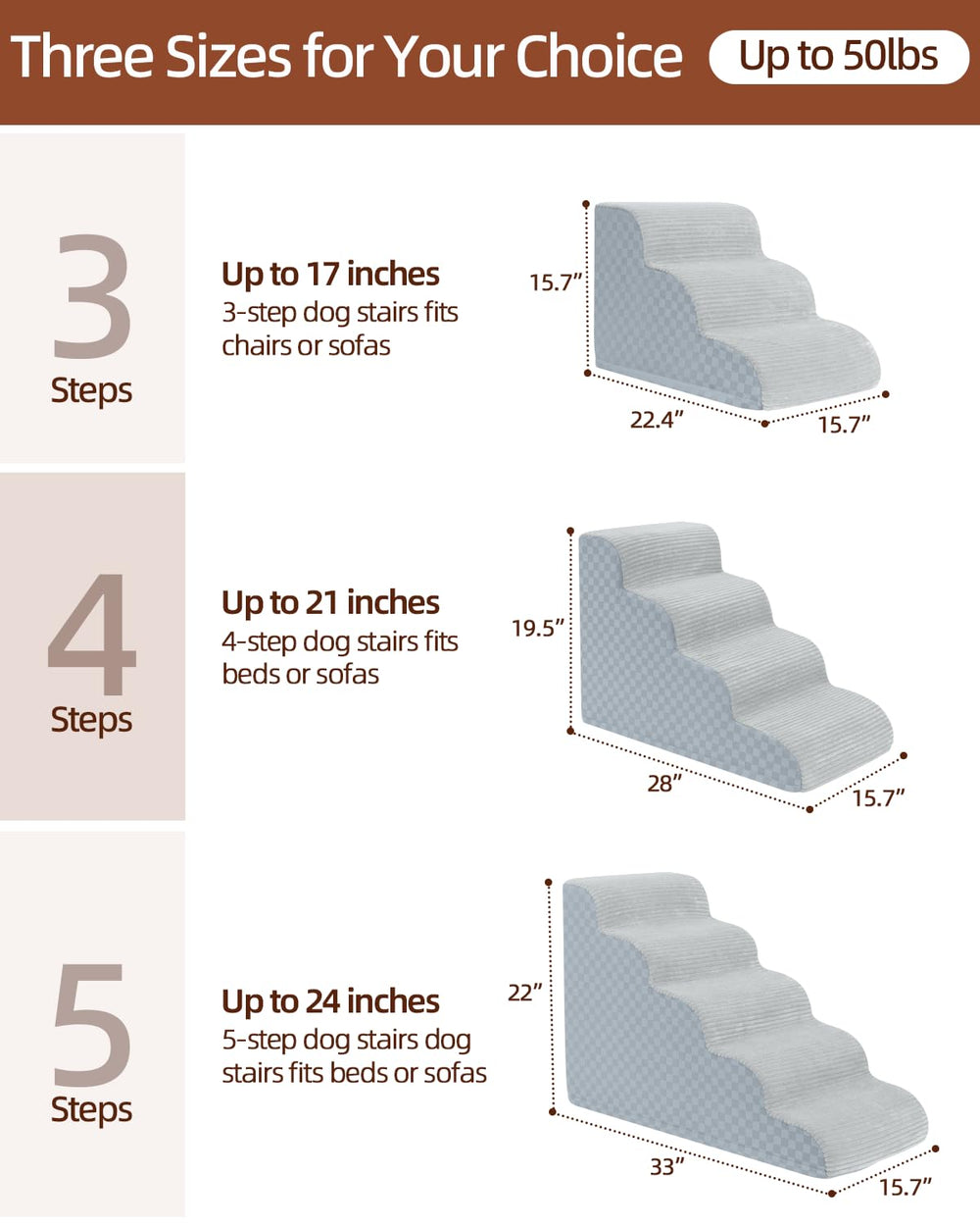 Vfrog curved grey steps show anti-slip fabric for secure footing during use.