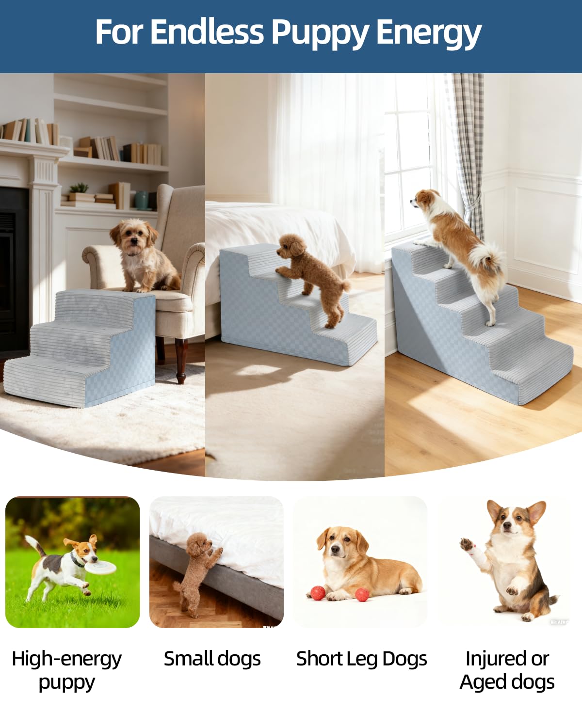Vfrog dog stairs foam-core close-up highlights high-density foam support.
