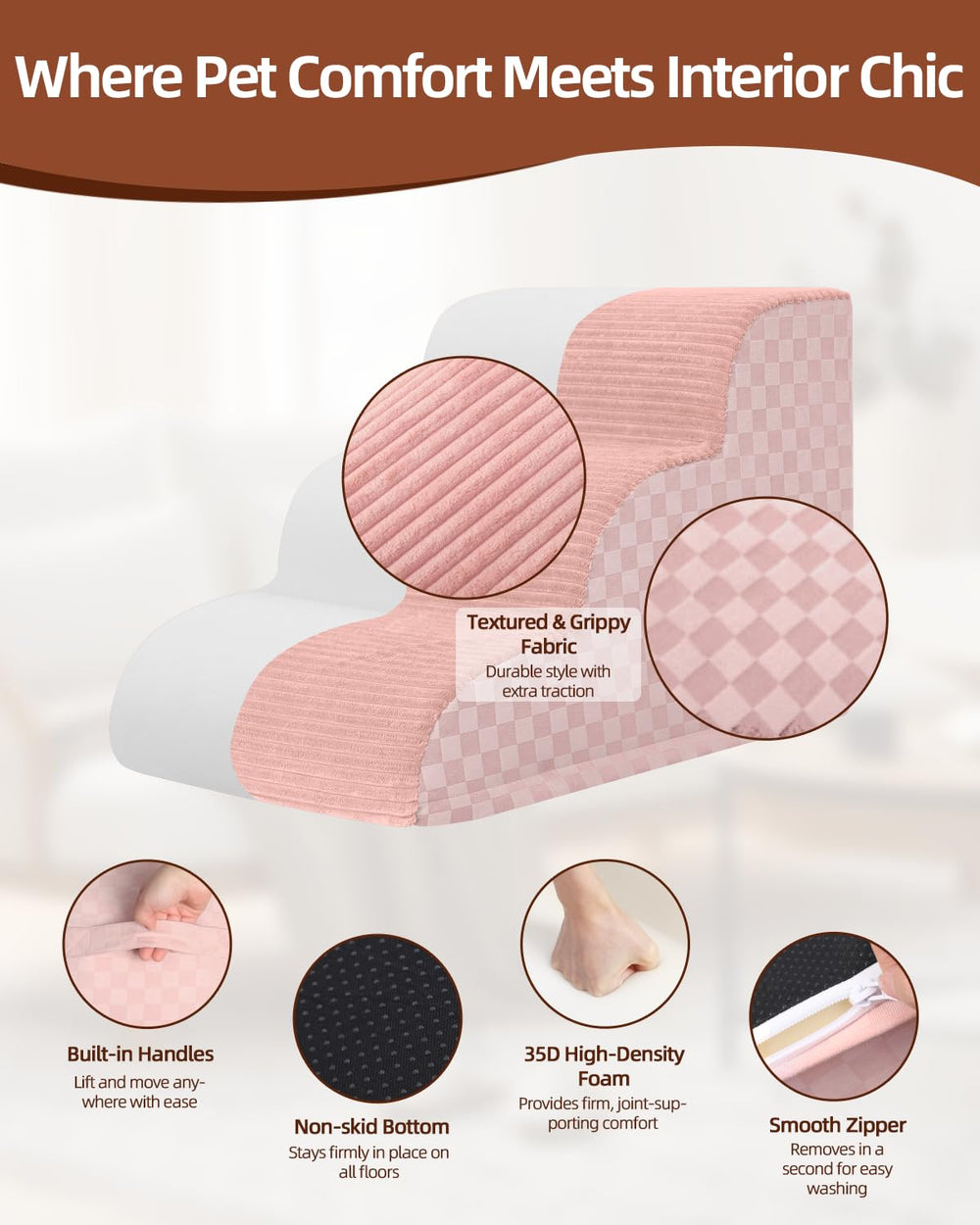 Vfrog dog stairs pink folded-compact demonstrates portable storage when not in use.