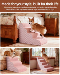 Vfrog dog stairs pink non-slip-bottom conveys secure grip on smooth floors.