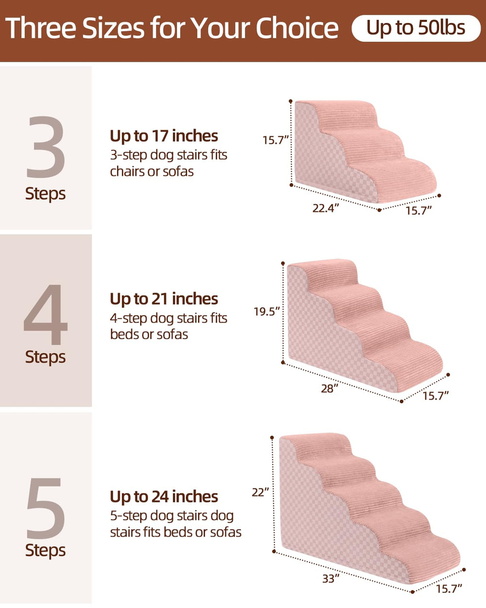 Vfrog dog stairs pink on-sofa-in-use shows safe climbing for pets.