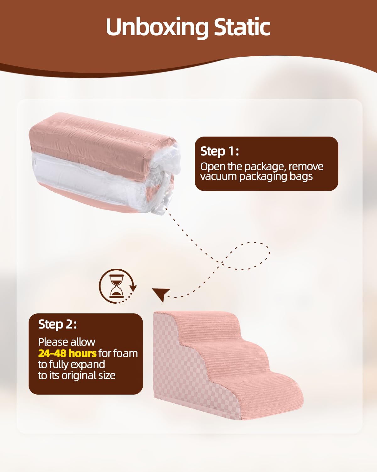 Vfrog dog stairs pink slipcover-removable indicates machine-washable care.