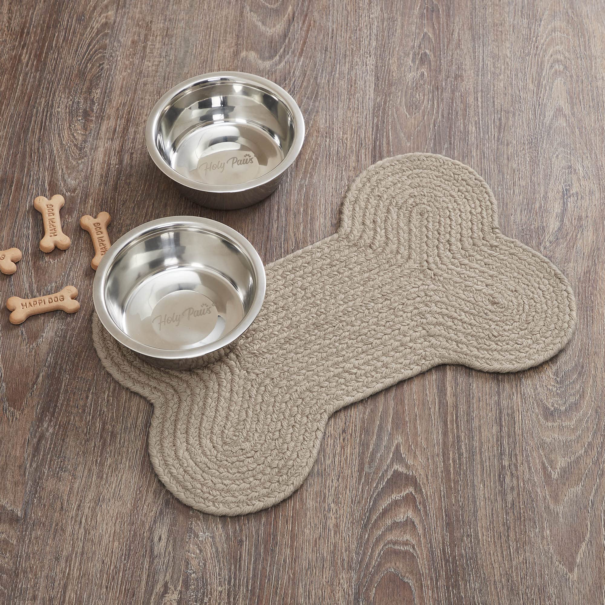 VHC Brands pet food mat bone rug natural small under bowls to protect floors during meals