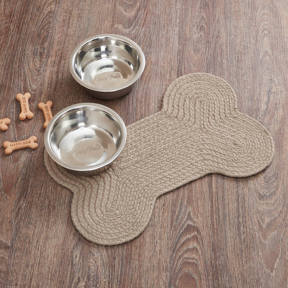 VHC Brands pet food mat bone rug natural small under bowls to protect floors during meals