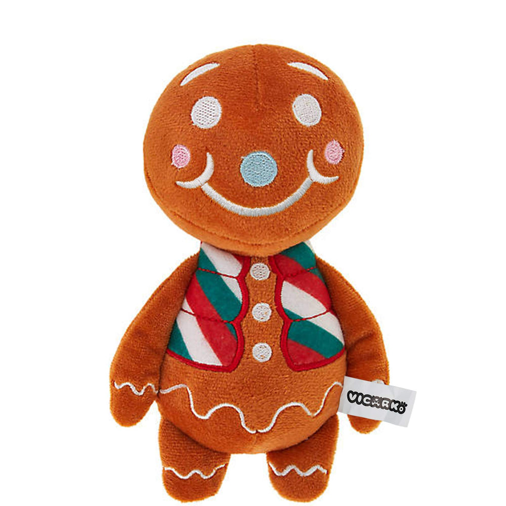 Vicarko gingerbread man dog toy front view highlighting festive design and plush chew appeal for playful chewers