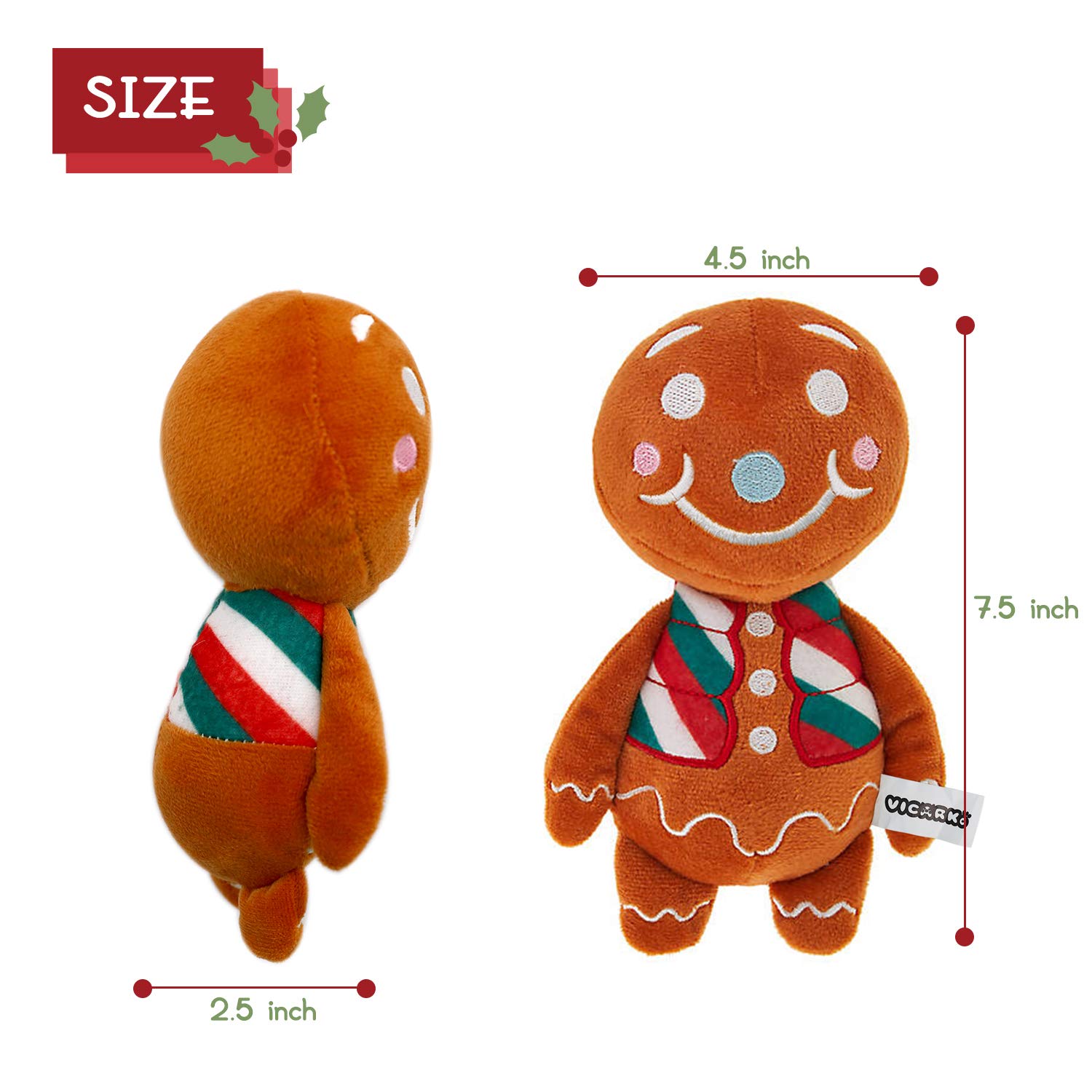 Vicarko gingerbread-man dog toy size 7.5x4.5 inches suitable for all dogs
