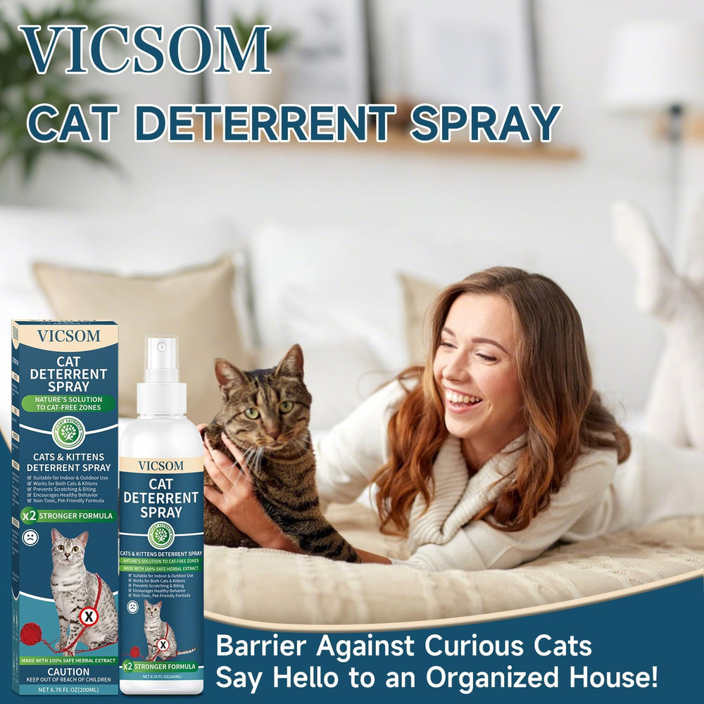 VICSOM Cat Deterrent Spray packaging and bottle ready to use