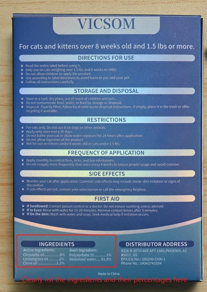 VICSOM cat-dose for over 1.5 pounds and kittens over eight weeks.