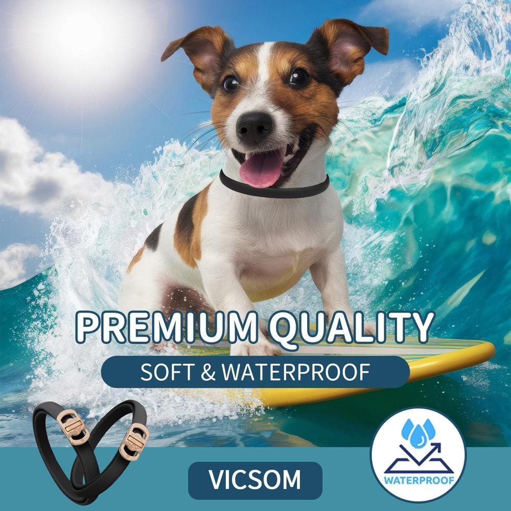 VICSOM collar on a dog illustrating flexible sizing for all breeds