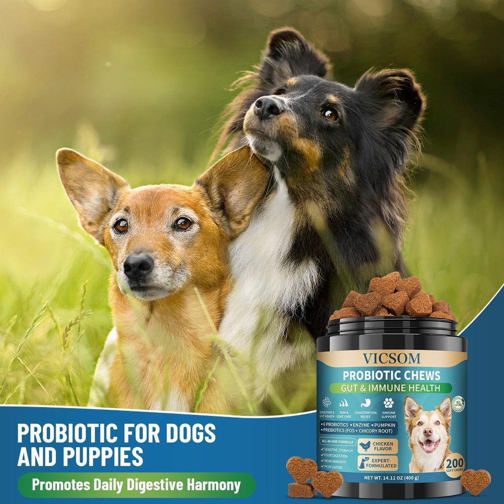 VICSOM Dog Probiotics chews suitable for all breeds and sizes.