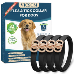 VICSOM flea-tick collar for dogs in black four-pack showing long-lasting protection