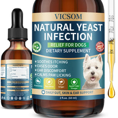 VICSOM natural dog yeast treatment bottle pour for simple daily dosing and ear support