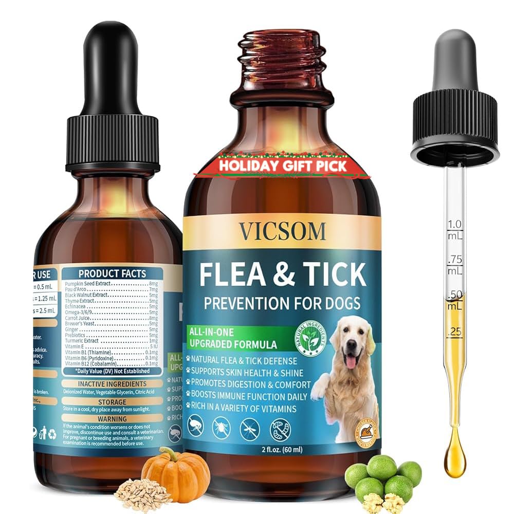 VICSOM natural flea and tick drops bottle front for all breeds daily care