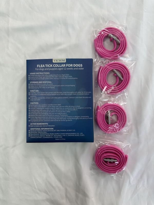 VICSOM pink collar on dog conveys stylish, practical protection.