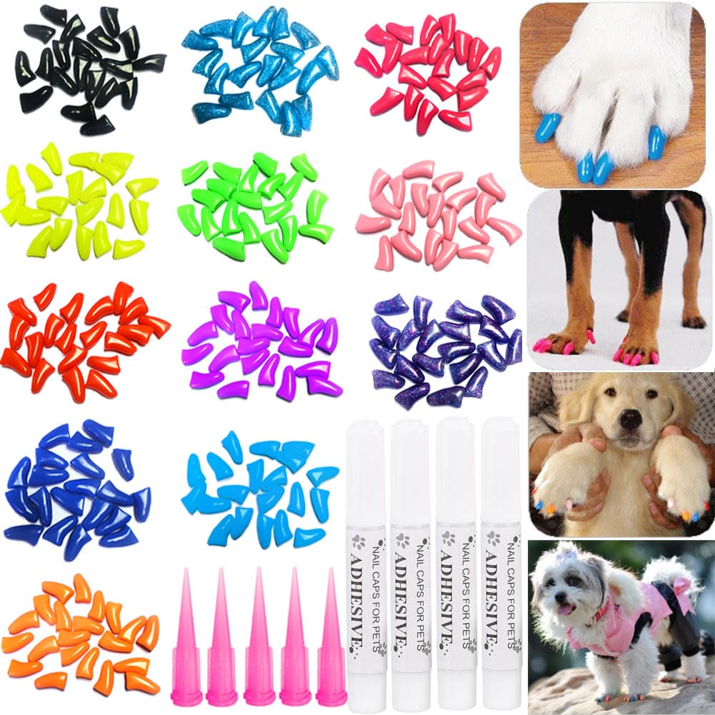 VICTHY dog nail caps pack, multi-color set ready for furniture scratch prevention.