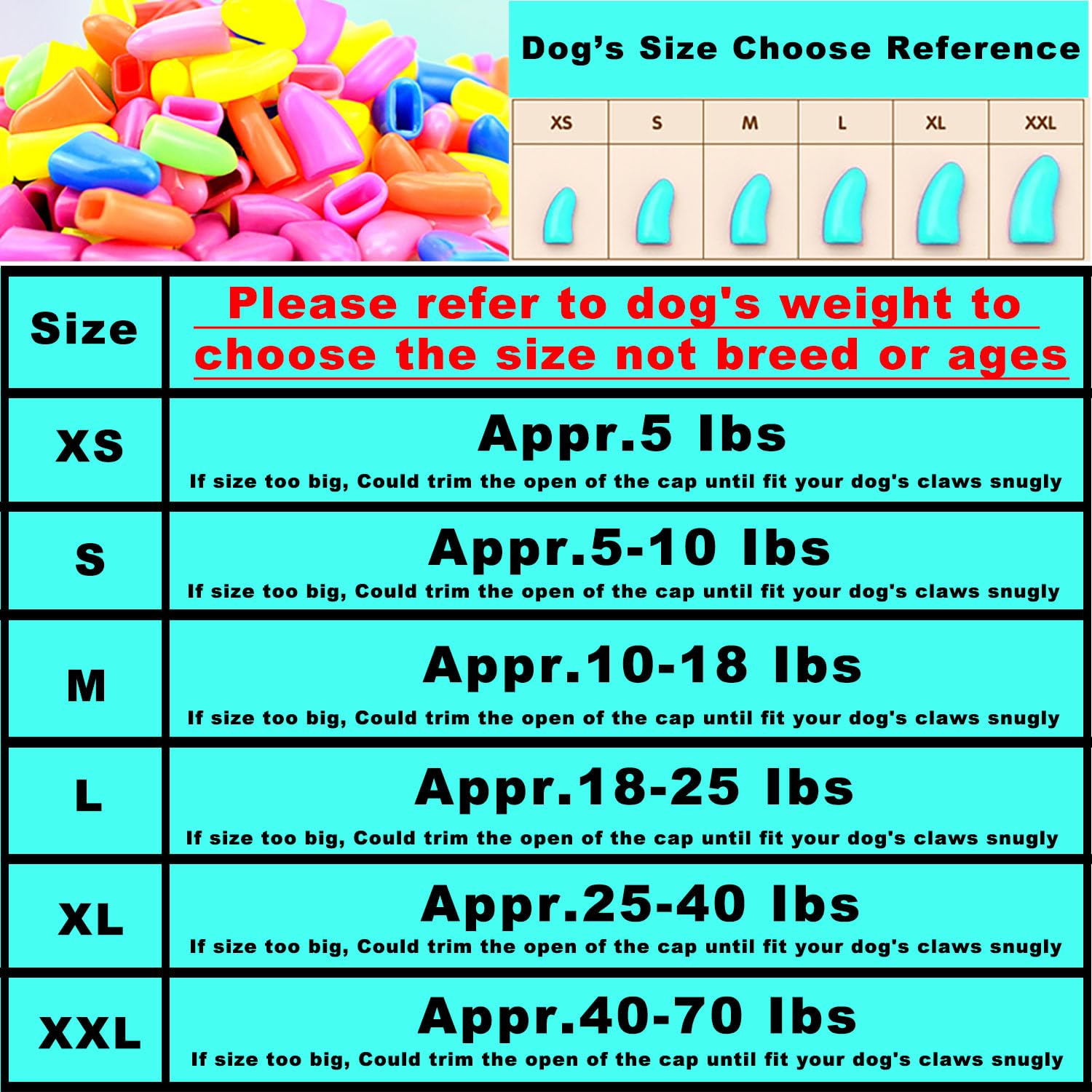 VICTHY size chart image helps select correct fit by dog weight for comfortable wear
