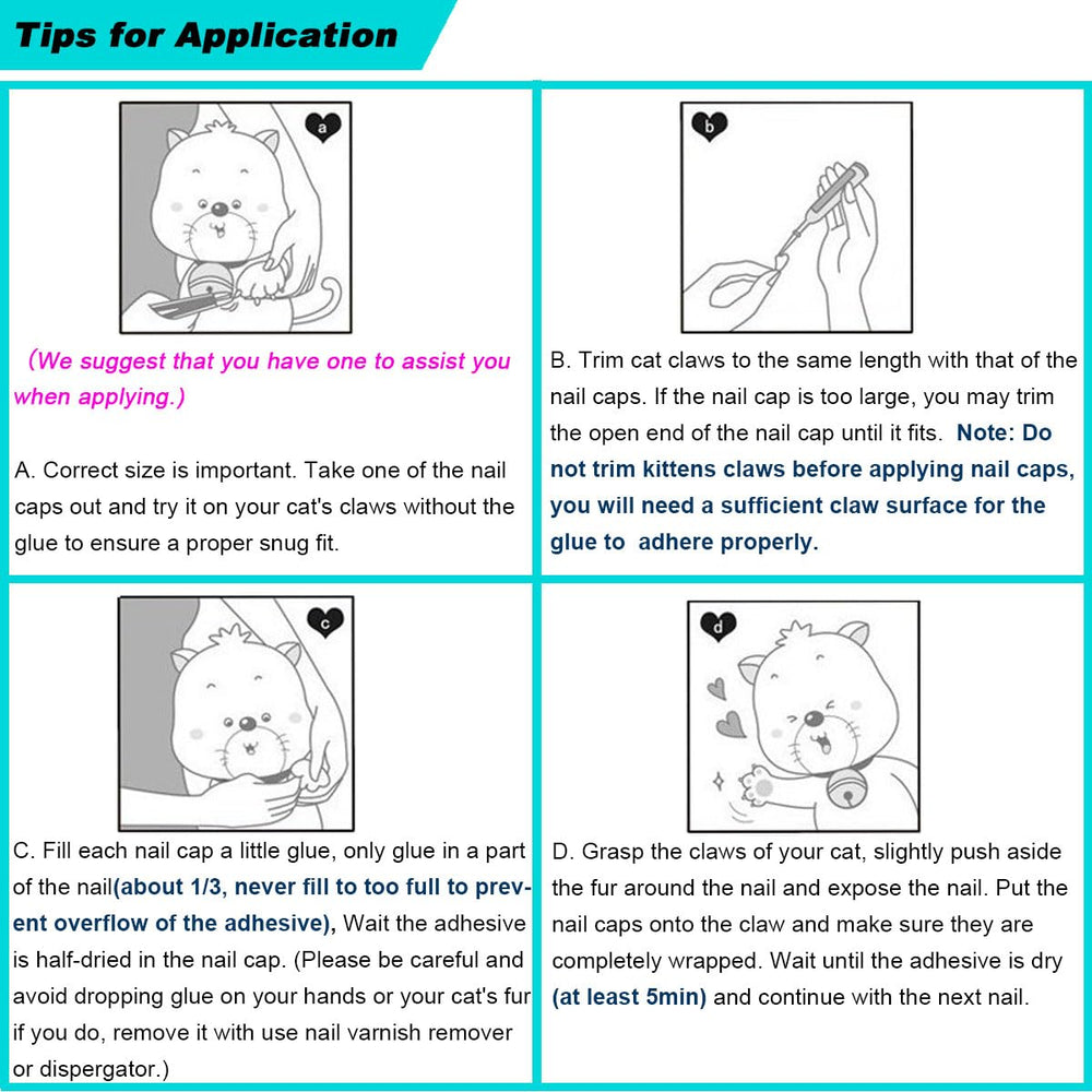 VICTHY cat nail caps size guide image highlighting kitten and adult fits