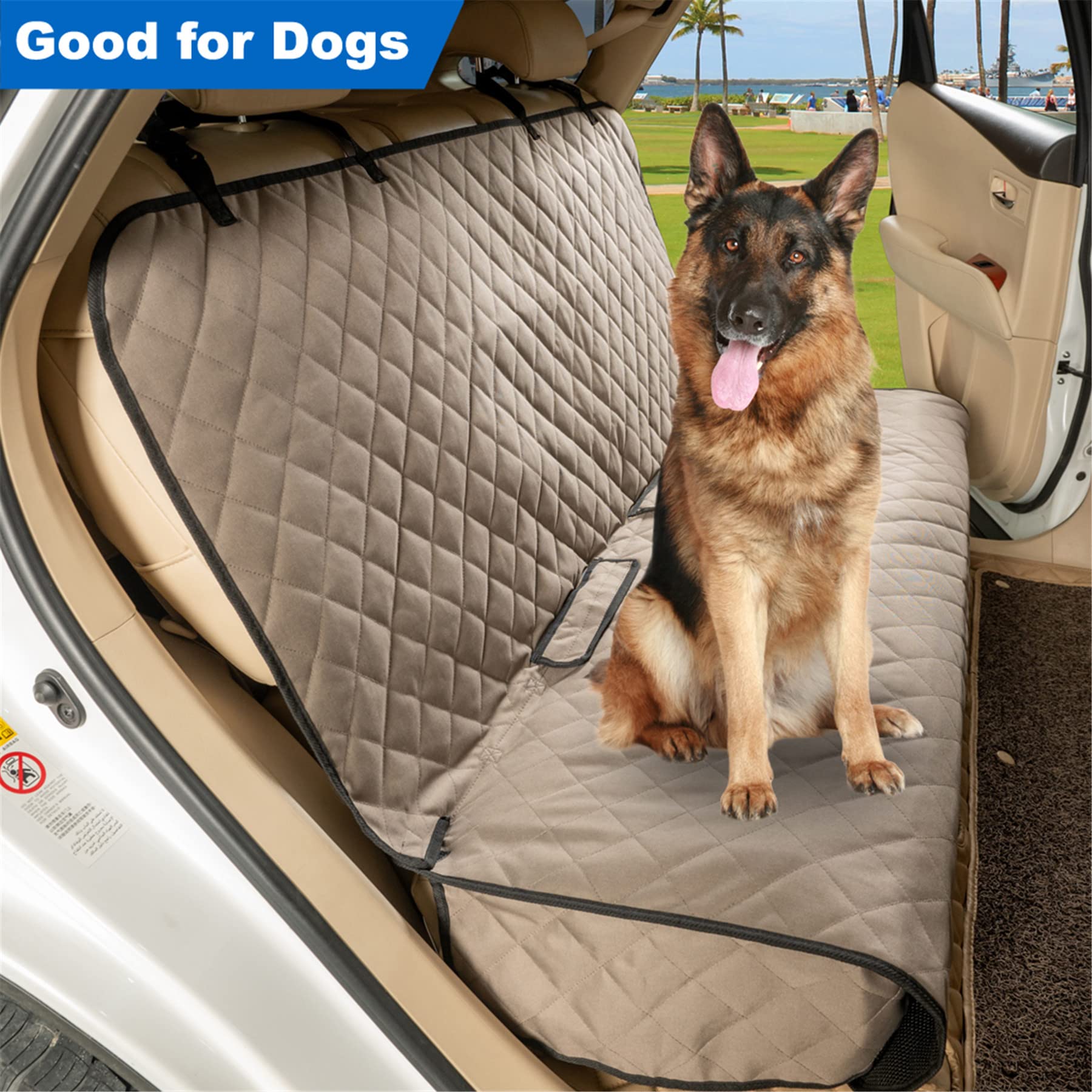 VIEWPETS Bench Anchors Straps Installation shows secure fit with headrest straps.