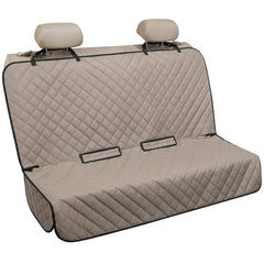 VIEWPETS Bench Car Seat Cover Hero demonstrates full back-seat protection for pets on trips.