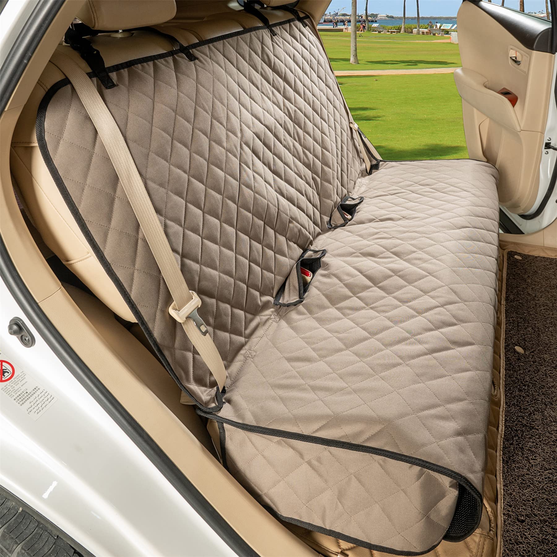 VIEWPETS Bench Seat Protector Fabric Detail highlights quilted waterproof surface.