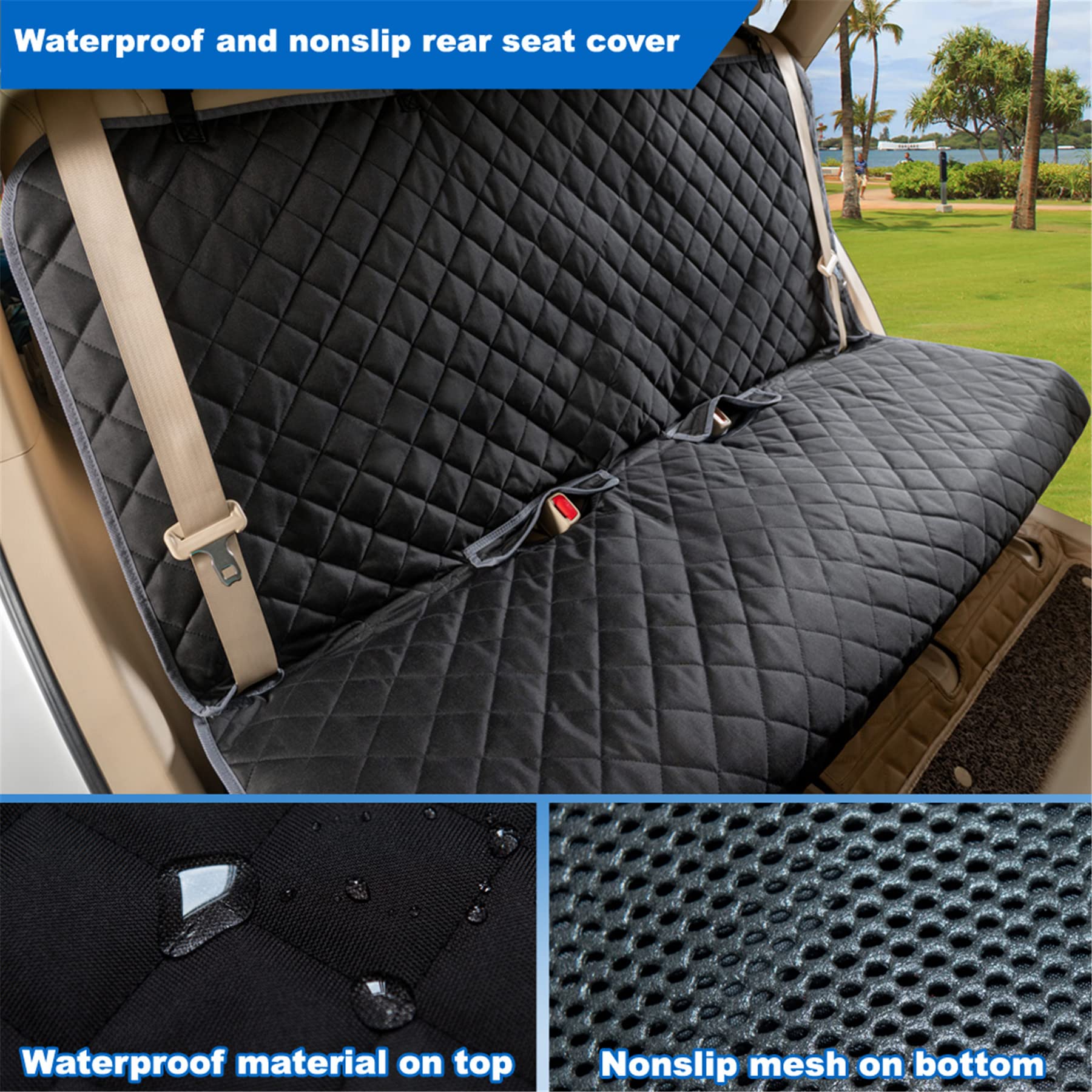 VIEWPETS seat anchors and mesh keep the cover in place during bumpy rides.