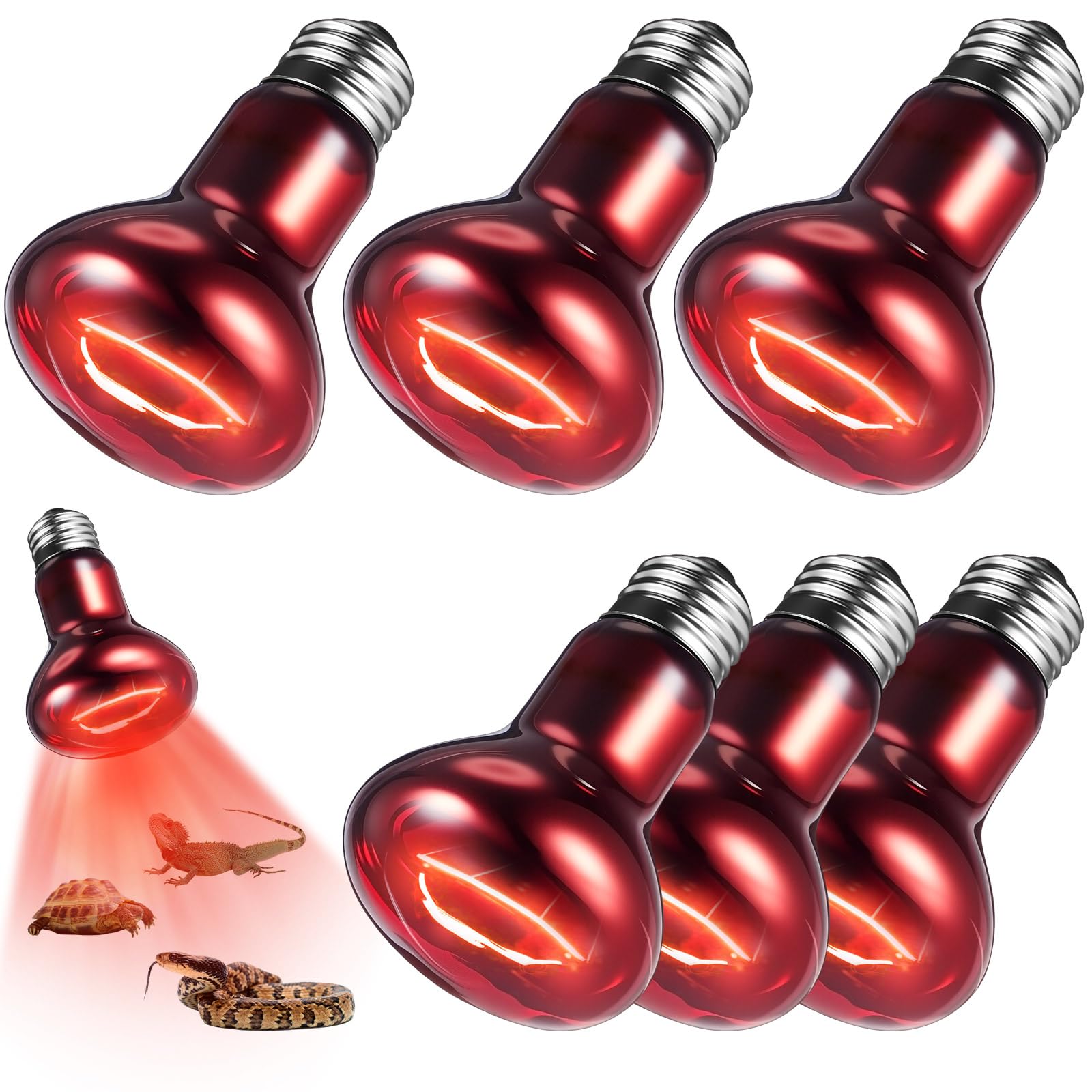 VIHOSE 6-pack 75W reptile heat bulbs pack provides consistent basking warmth.