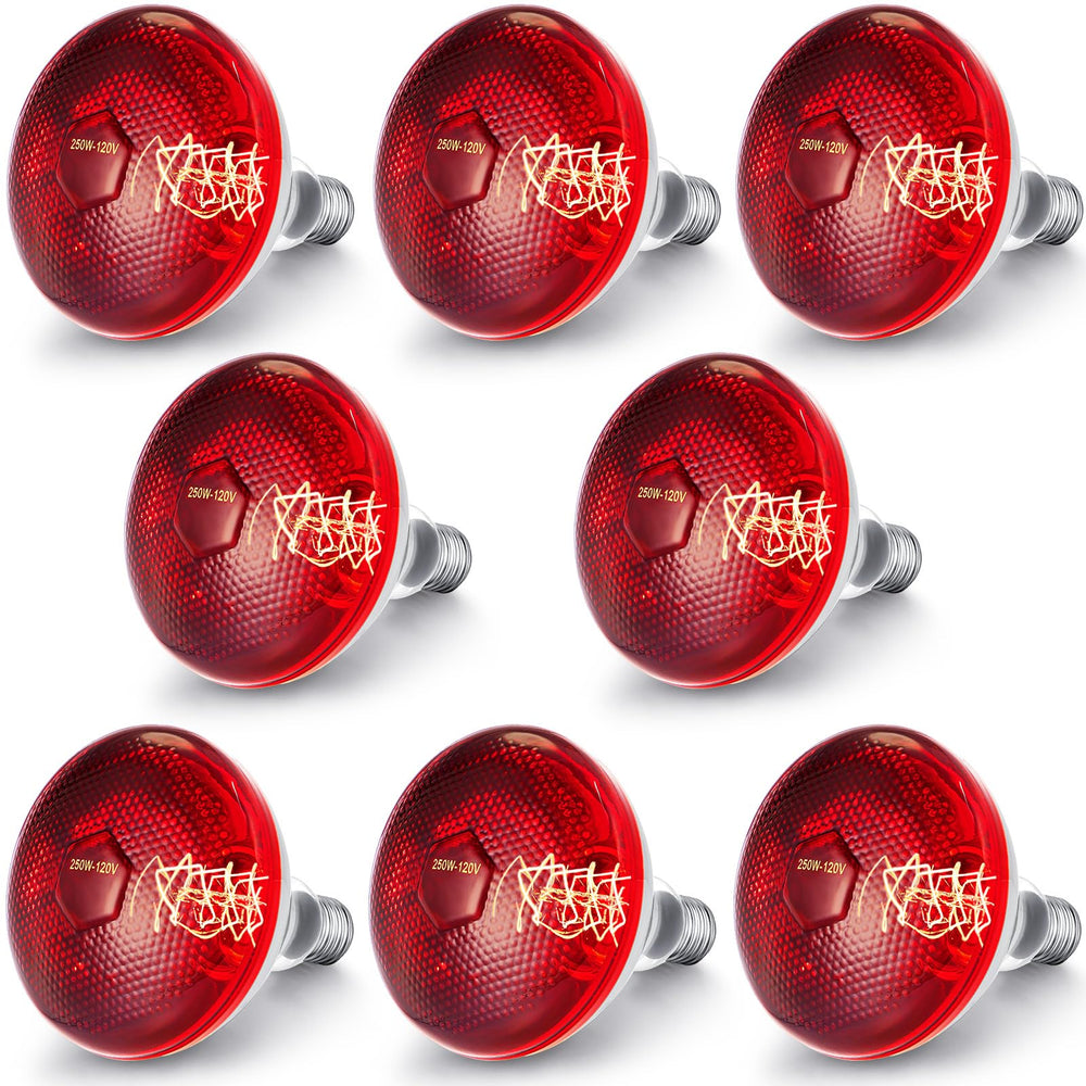 VIHOSE infrared heat lamp 8-pack with 250W E26 base for versatile warming