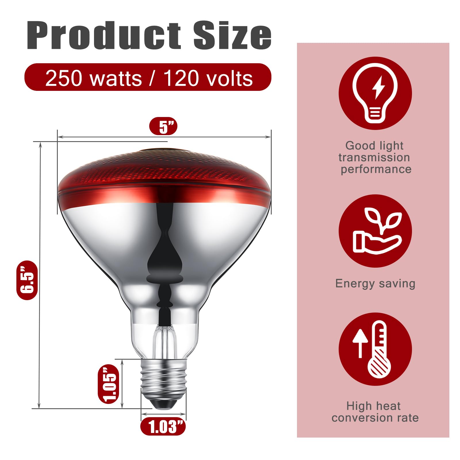 VIHOSE E26-base heat lamp-250w offers reliable reptile enclosure warmth