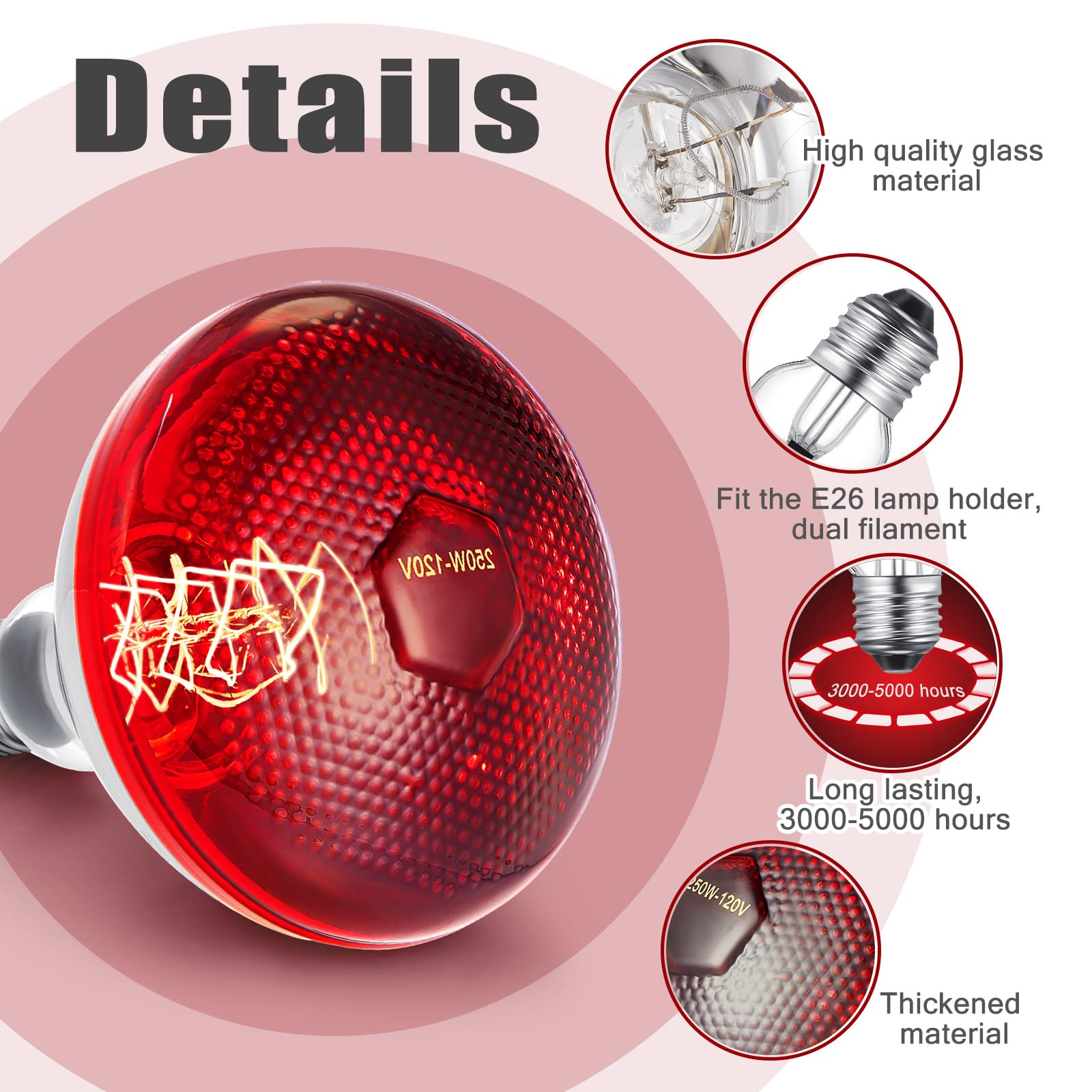 VIHOSE heat lamp with E26 base ready for easy installation