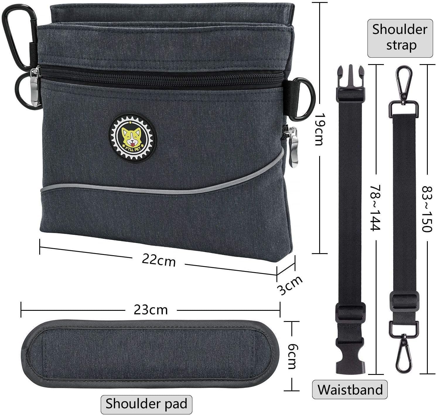 Viklluyr dog treat pouch shows two zip pockets to secure personal items during workouts.