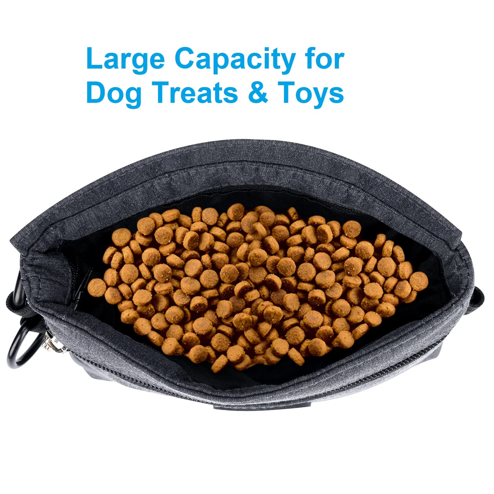 Viklluyr treat pouch open to reveal extra zipper pockets for phone and keys