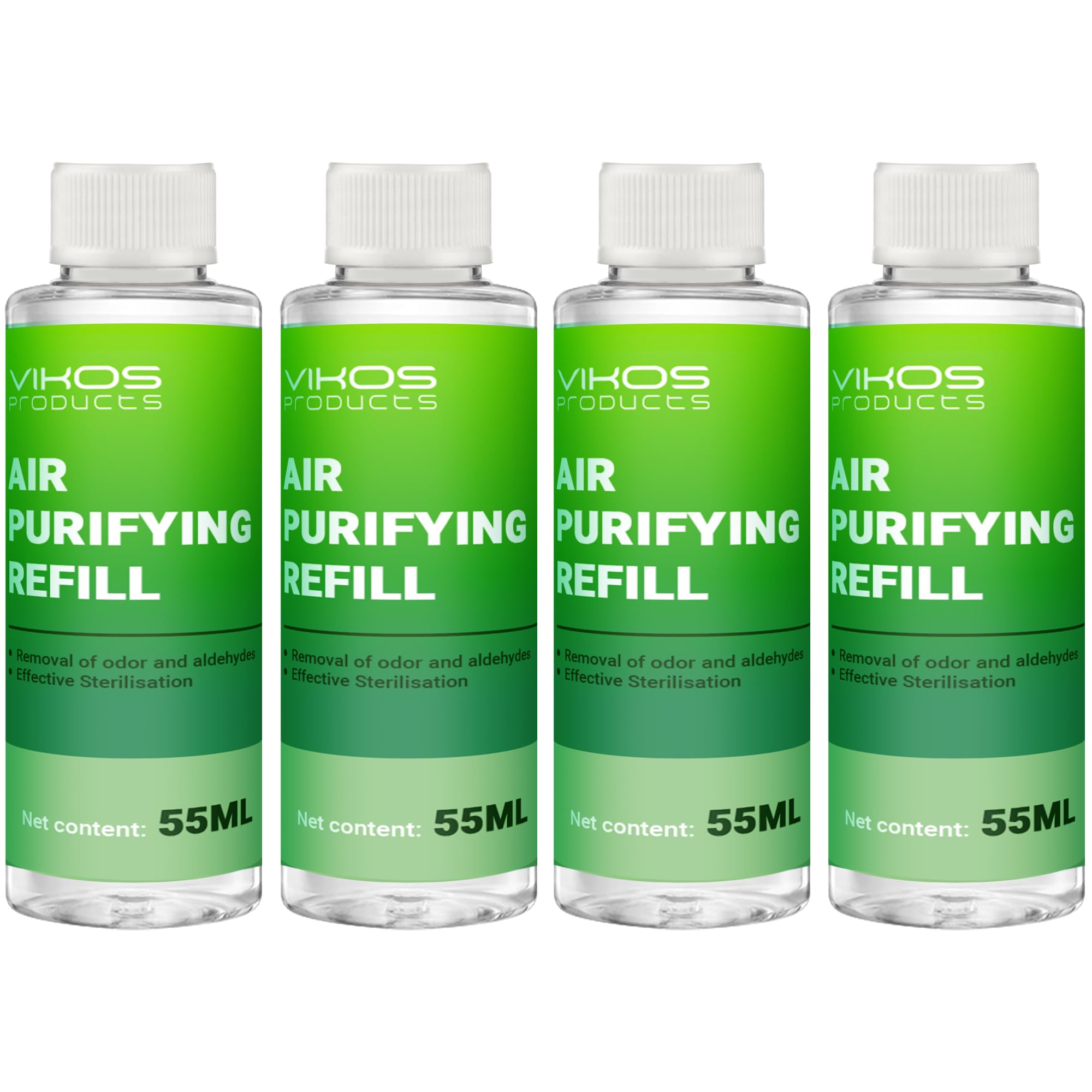 VIKOS cat litter deodorizer lemon refill 55ml four-pack delivering long-lasting odor control.