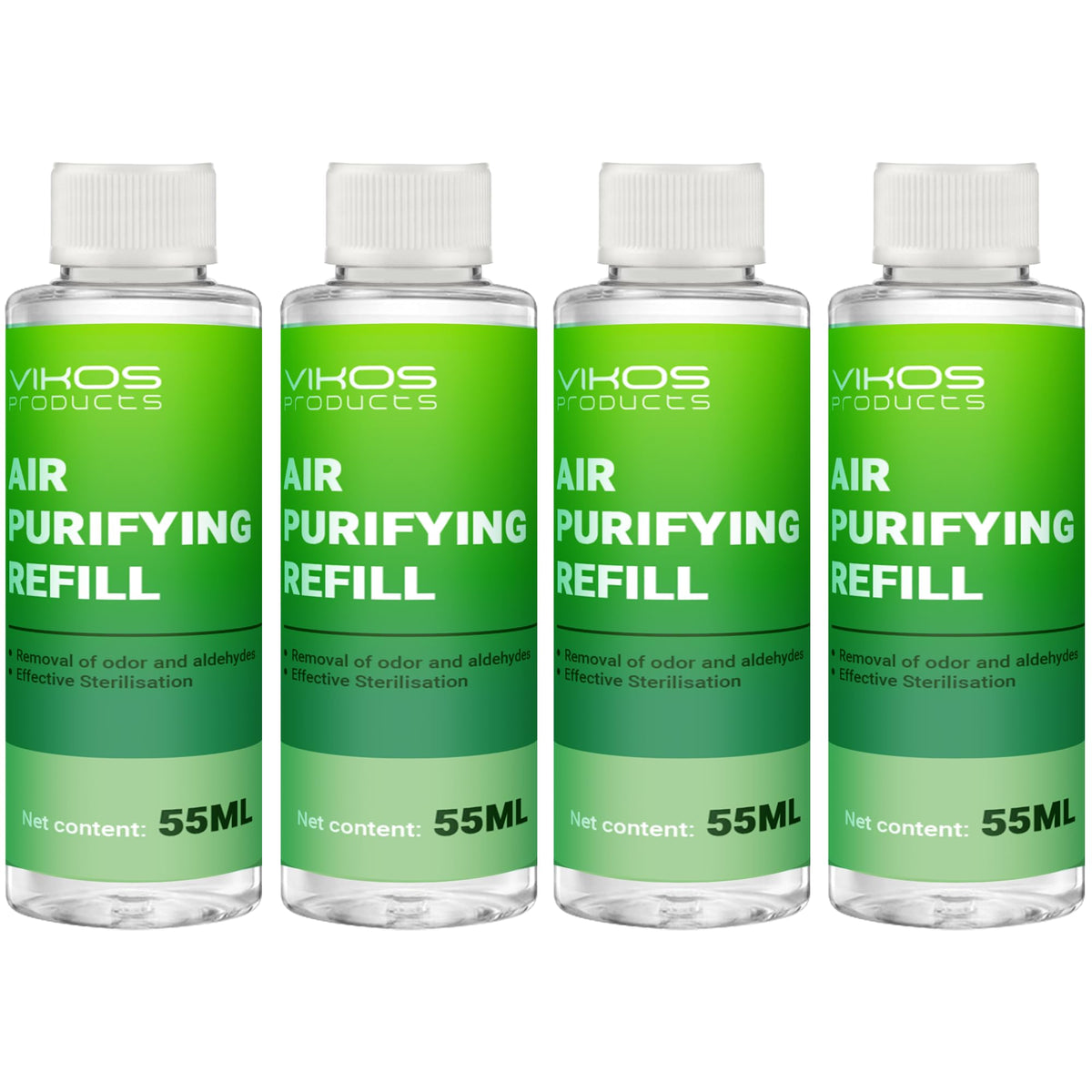 VIKOS cat litter deodorizer lemon refill 55ml four-pack delivering long-lasting odor control.