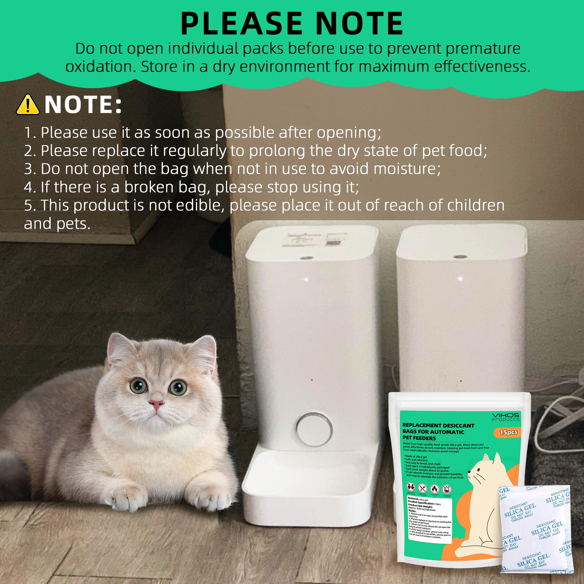 VIKOS desiccant bags for automatic feeders replace every two weeks for freshness