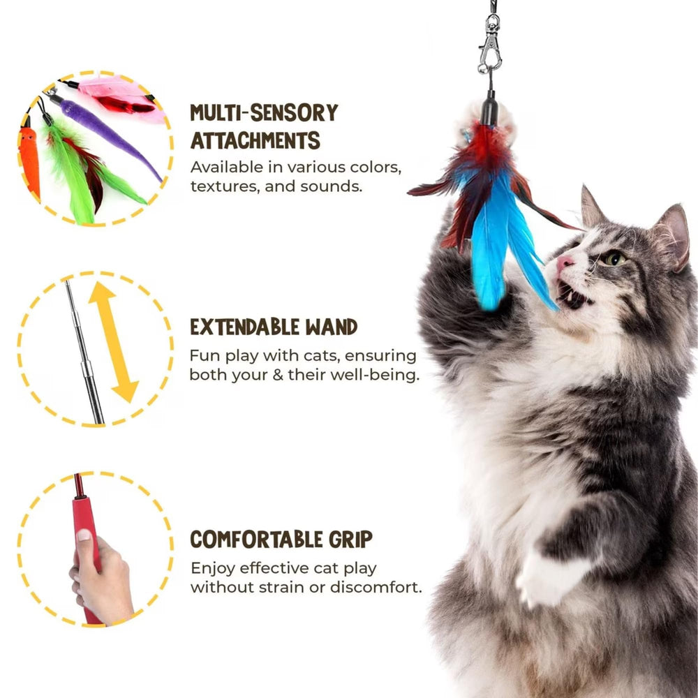 Vila Cat Feather Teaser Wand feathers for engaging cat play