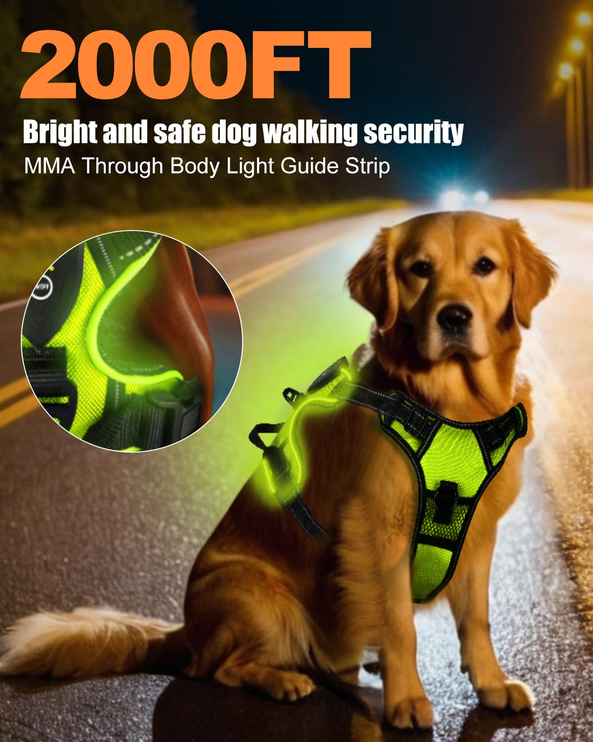 Villabliss light-up dog harness back-d-ring view for easy control