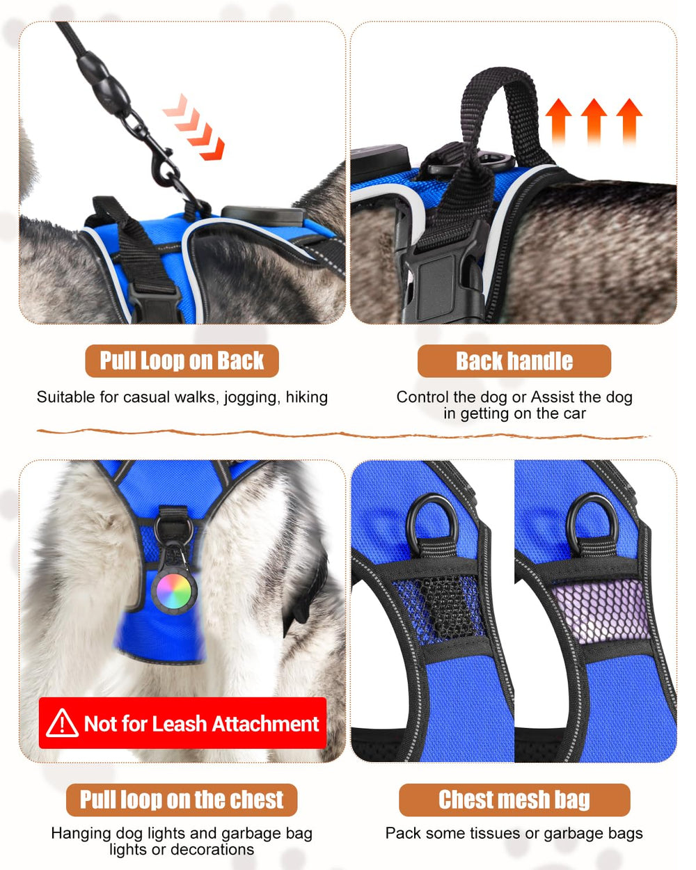 Villabliss light up dog harness blue reflective stitching enhances night visibility