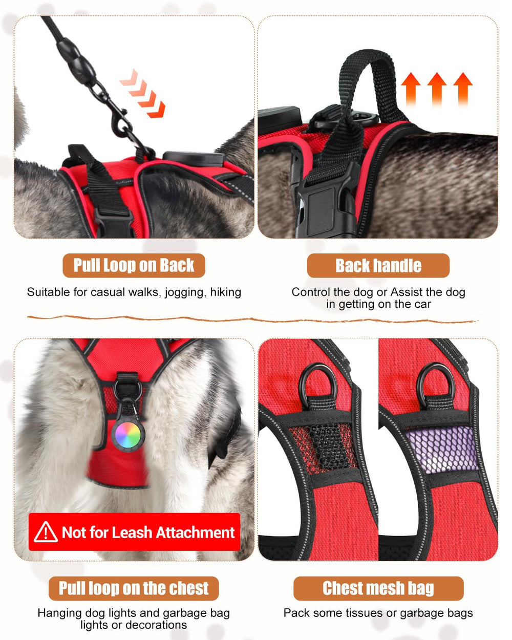 Villabliss light up dog harness front o ring holds night light and tag