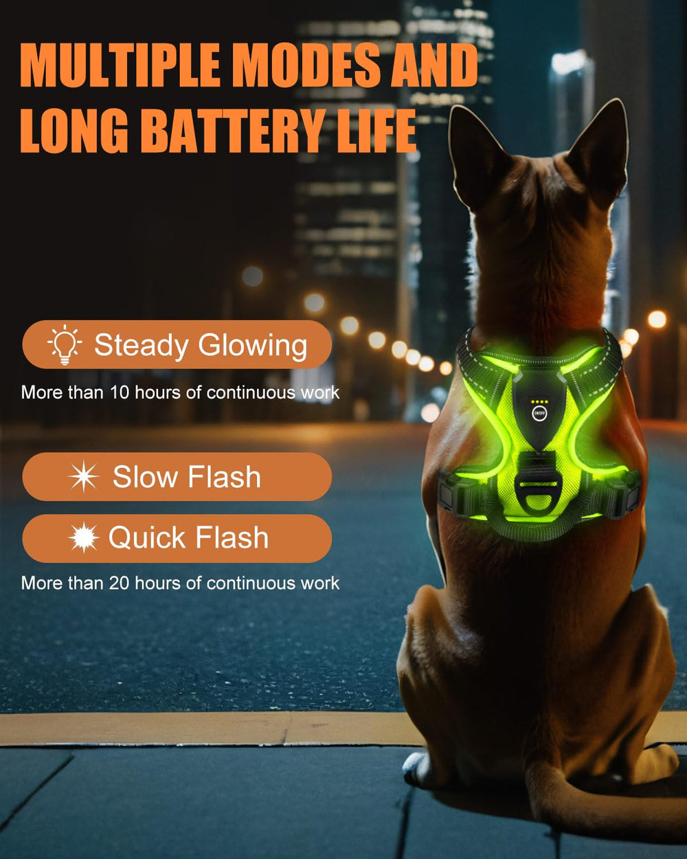 Villabliss light-up dog harness front view with front light for safety