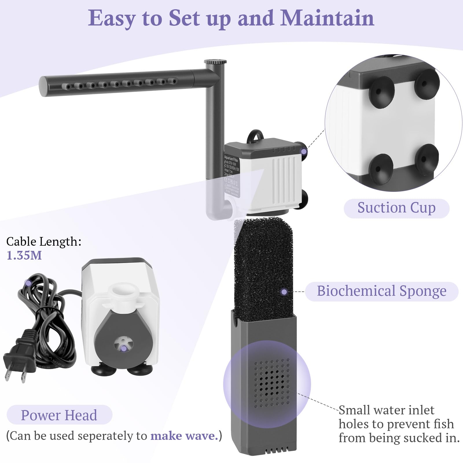 VILLNO 10W filter in a freshwater-turtle setup demonstrating tank compatibility.