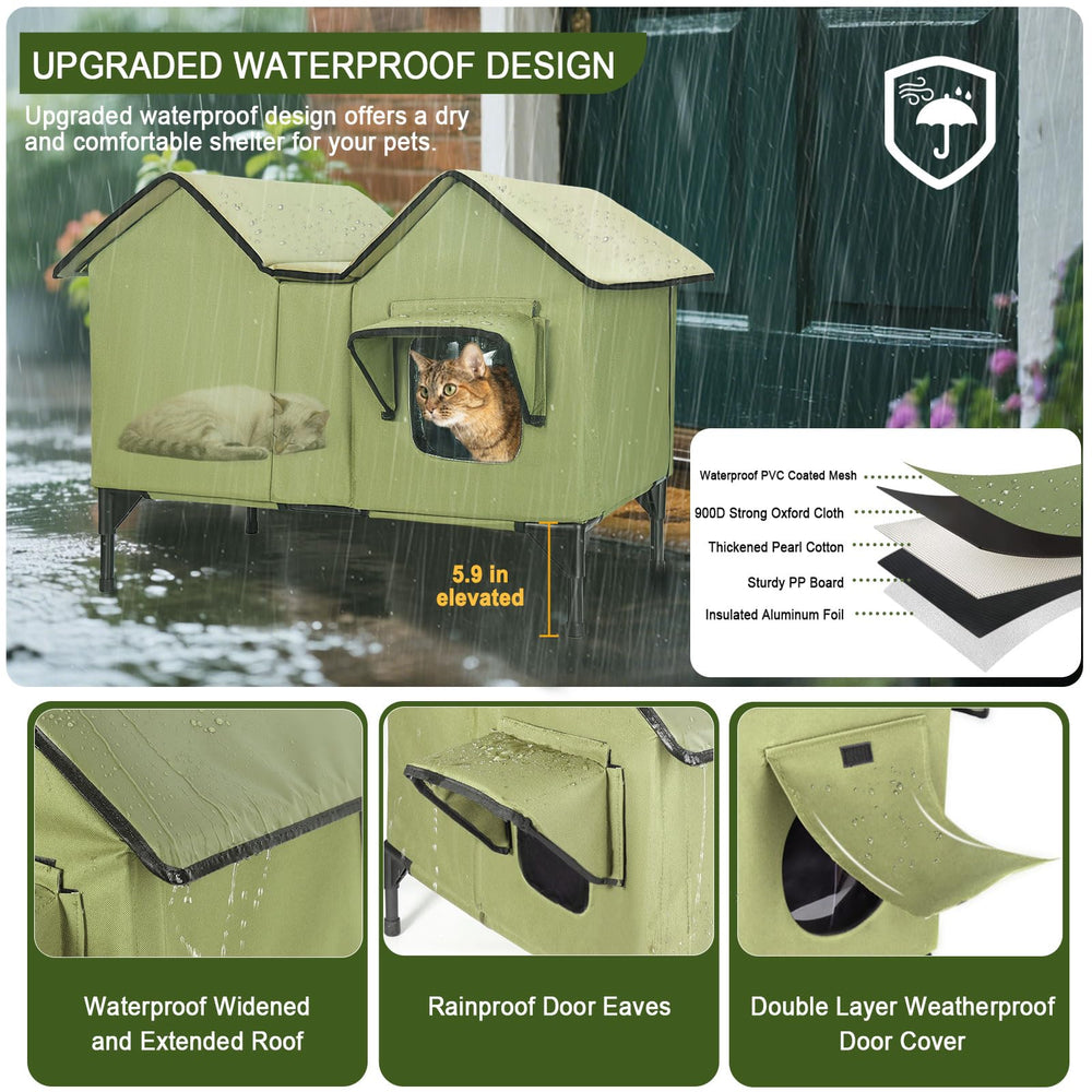 VILRAK heated cat house with safety heater pad for outdoor warmth