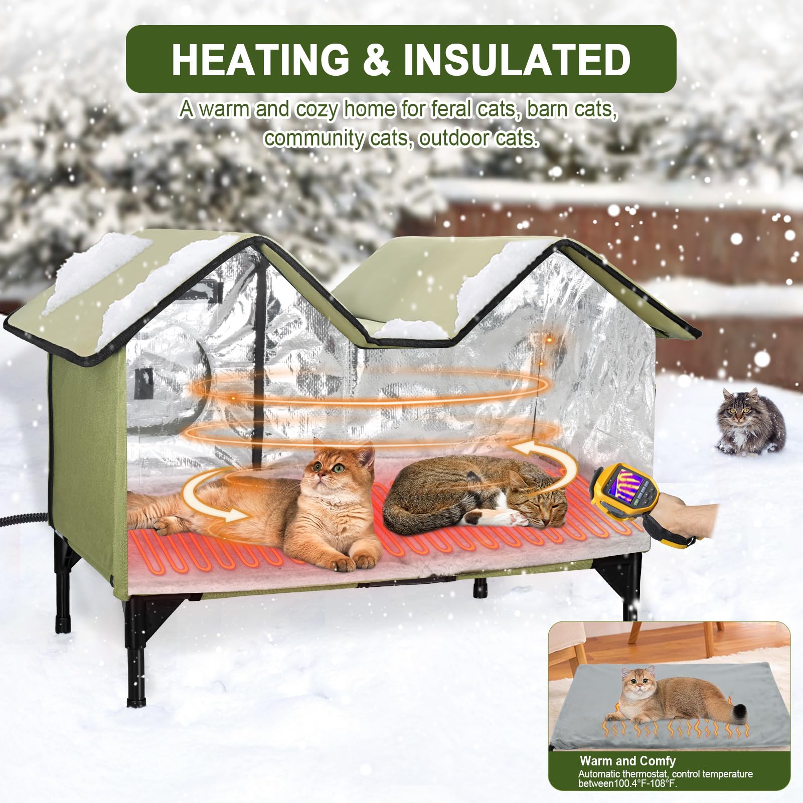 VILRAK extra-large heated cat house insulation keeps cats warm