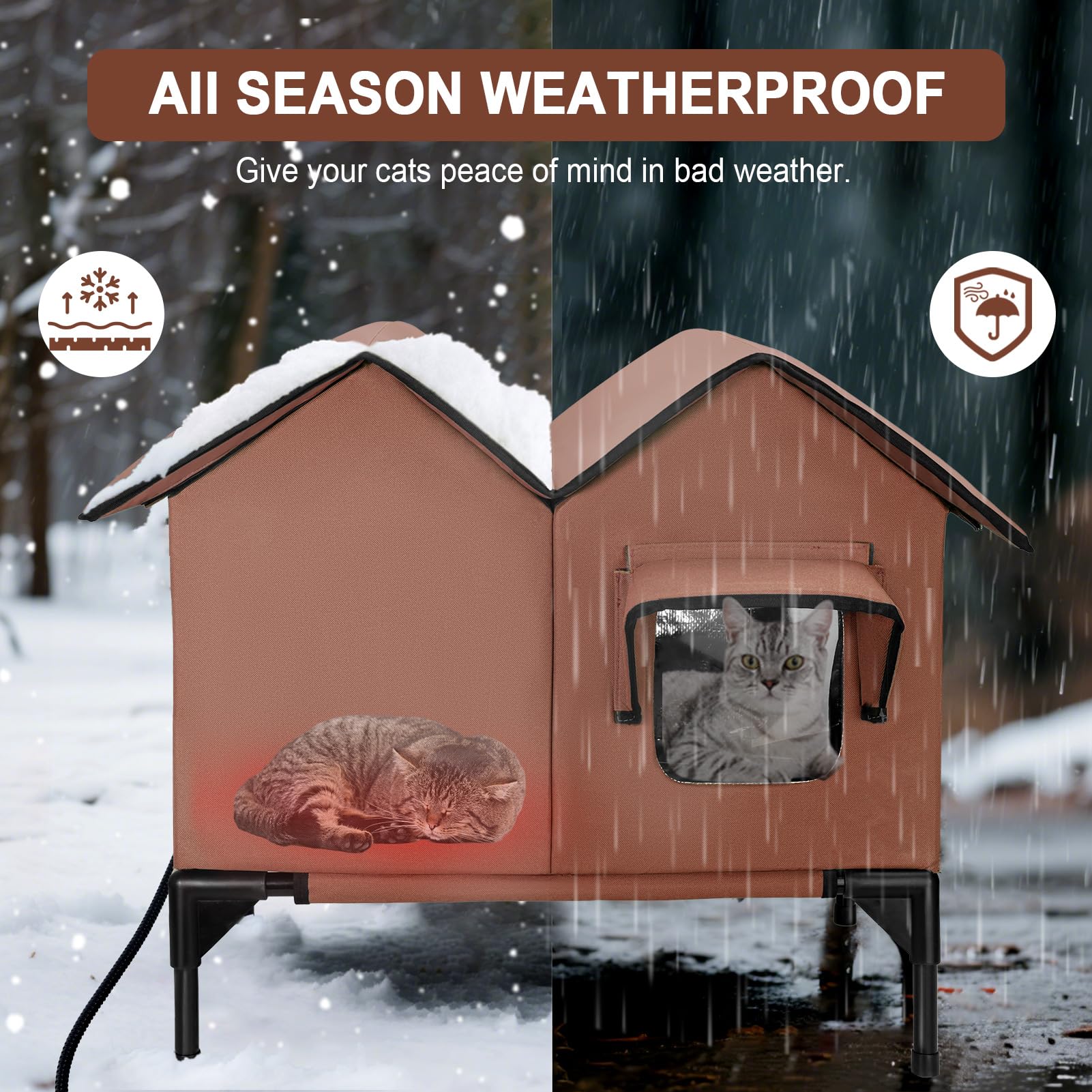 VILRAK foldable outdoor cat house design illustrates portable shelter for indoor/outdoor use.
