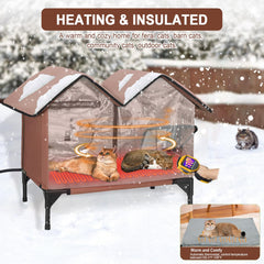VILRAK insulated cat house thermostatic pad highlights cozy warmth for outdoor cats.