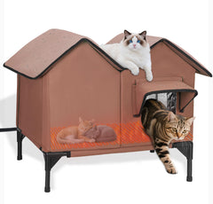 VILRAK large heated cat house outdoors with weatherproof roof for winter shelter.